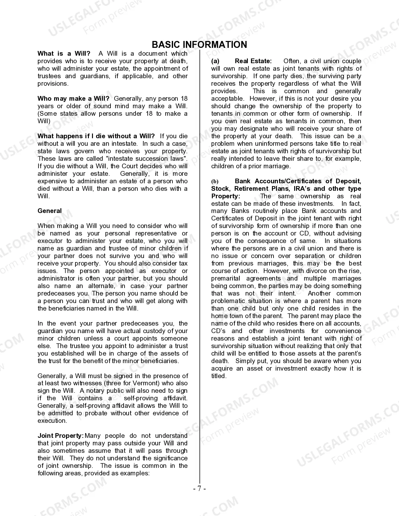 Preview Last Will and Testament for Civil Union Partner with Minor Children from Prior Marriage