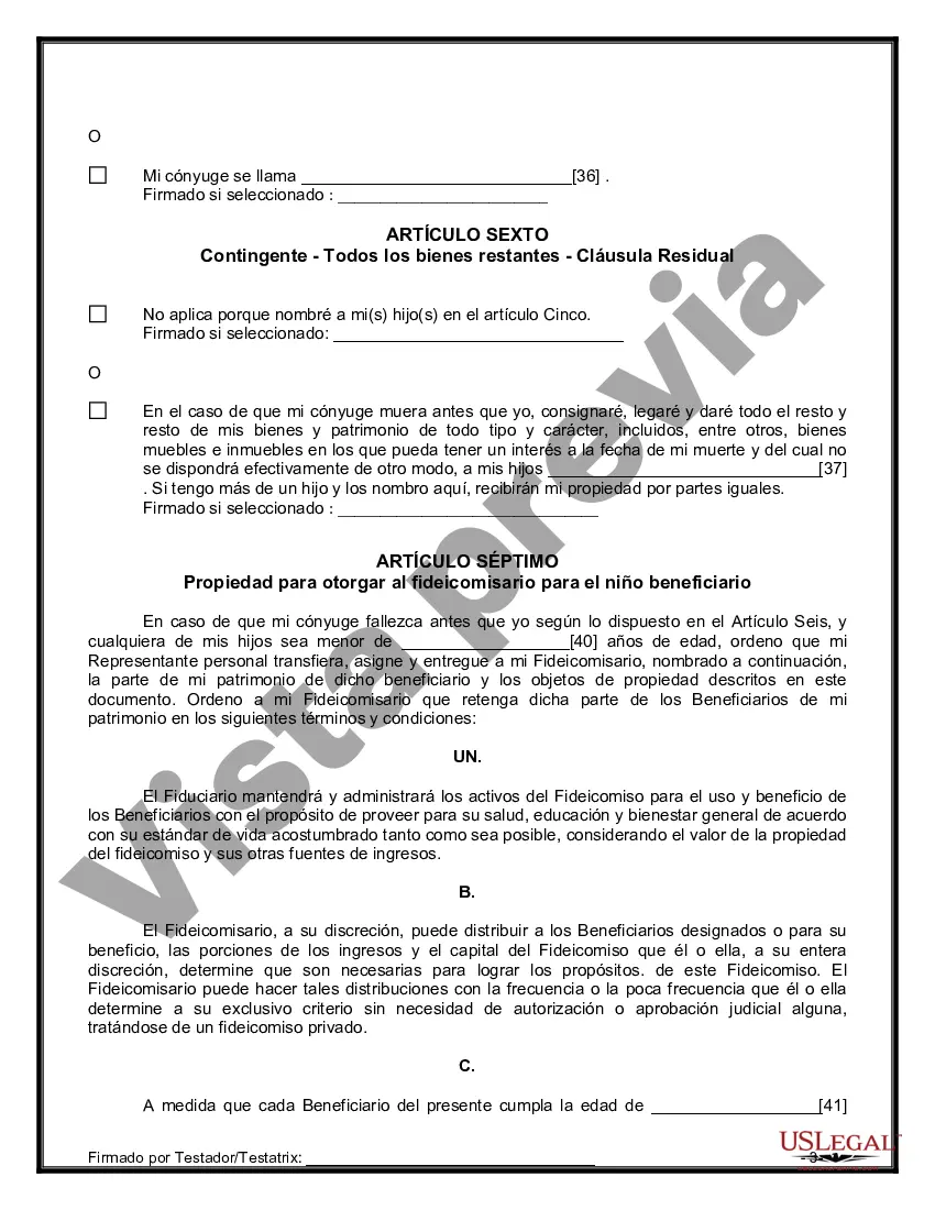 Preview Última voluntad y testamento legal para persona casada con hijos menores de edad de un matrimonio anterior