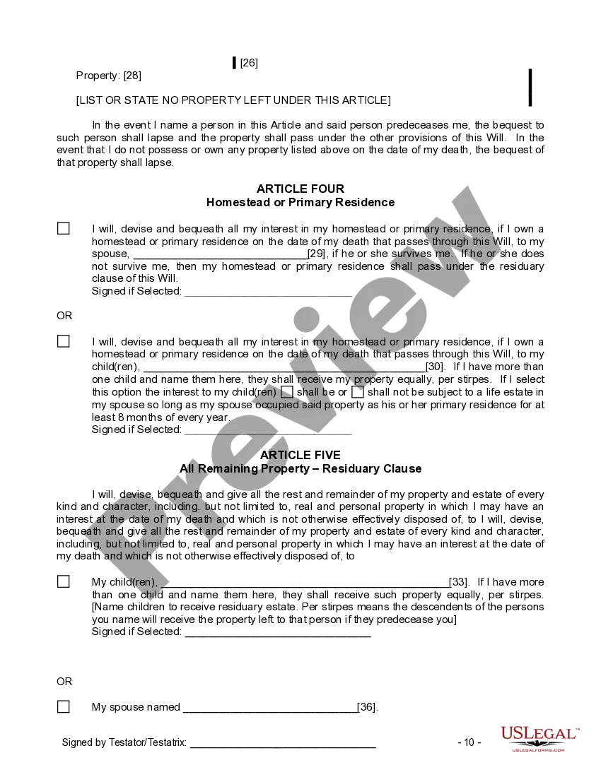 Preview Last Will and Testament for Married person with Minor Children from Prior Marriage