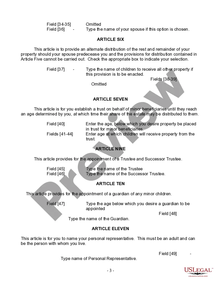 Preview Last Will and Testament for Married person with Minor Children from Prior Marriage