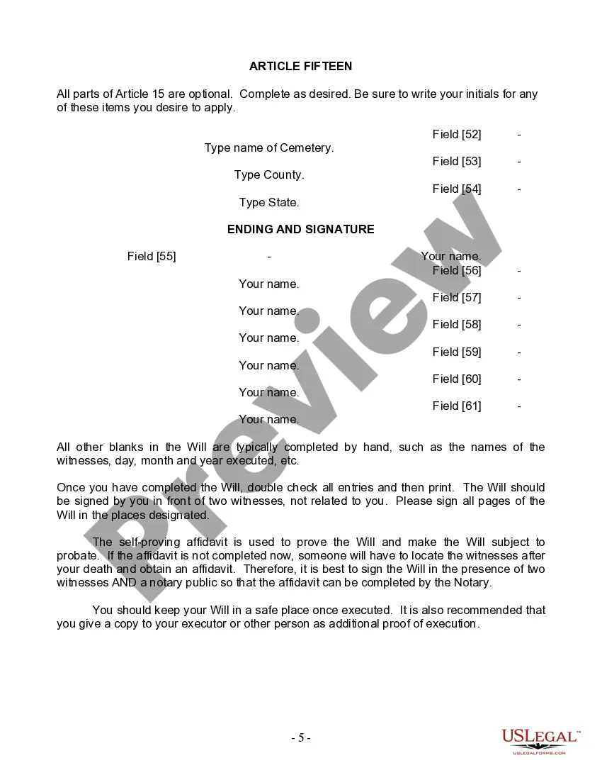 Preview Last Will and Testament for Married person with Minor Children from Prior Marriage