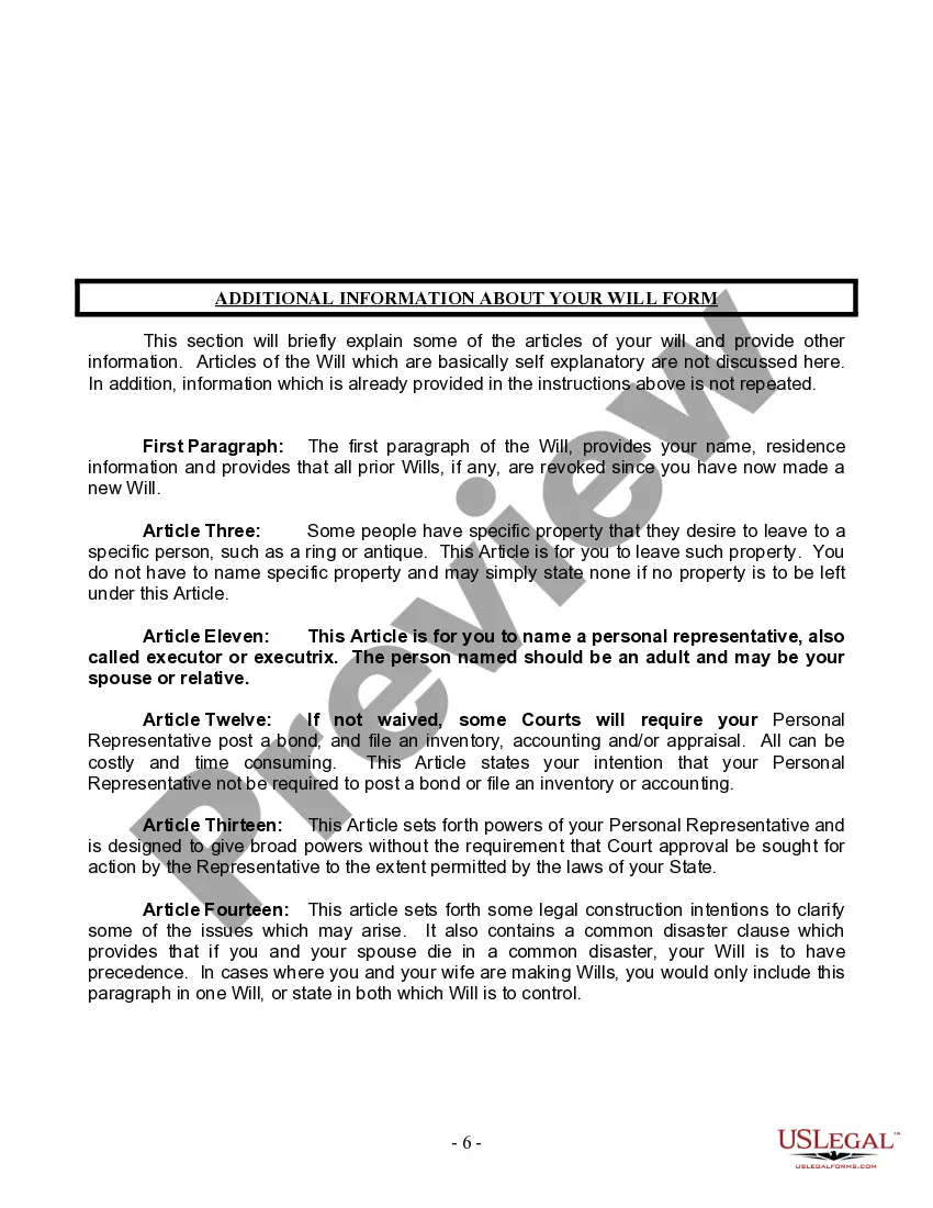 Preview Last Will and Testament for Married person with Minor Children from Prior Marriage