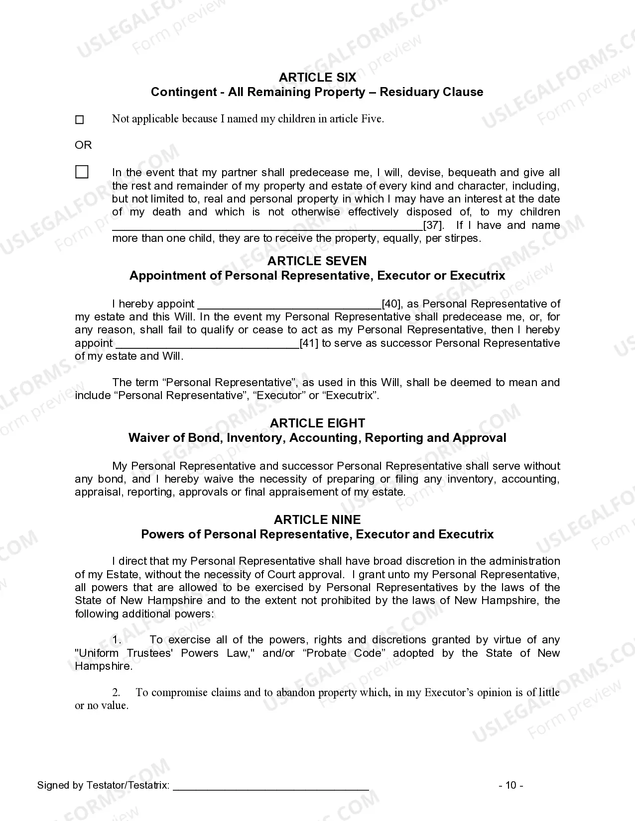 Preview Last Will and Testament for Civil Union Partner with Adult Children from Prior Marriage