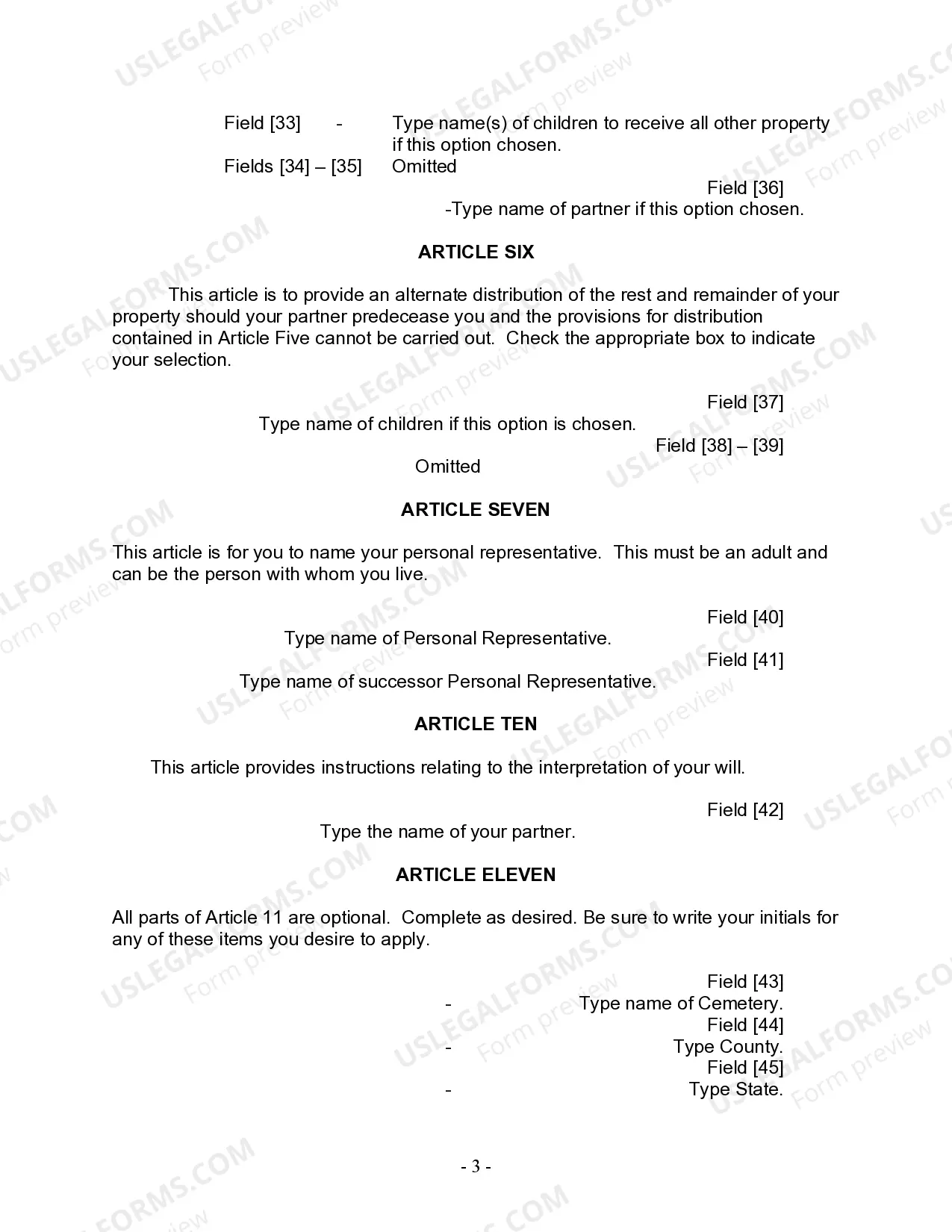 Preview Last Will and Testament for Civil Union Partner with Adult Children from Prior Marriage