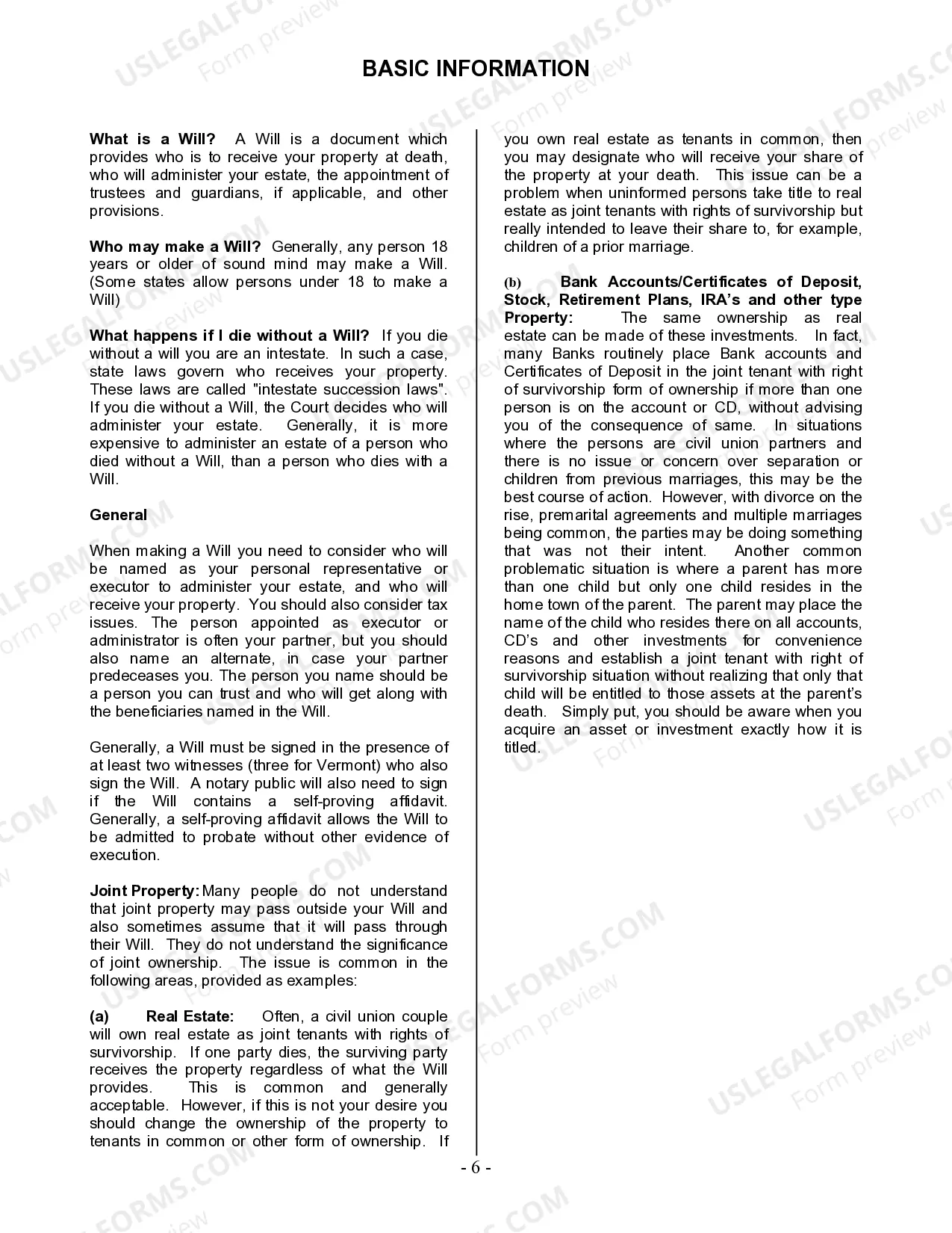 Preview Last Will and Testament for Civil Union Partner with Adult Children from Prior Marriage
