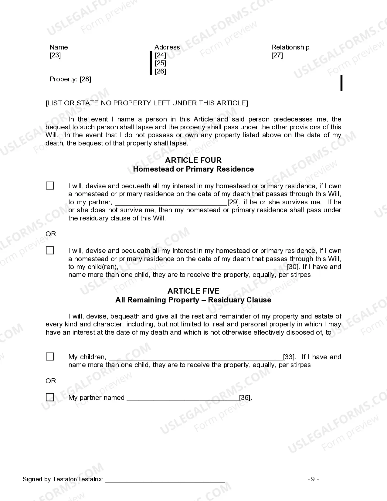Preview Last Will and Testament for Civil Union Partner with Adult Children from Prior Marriage