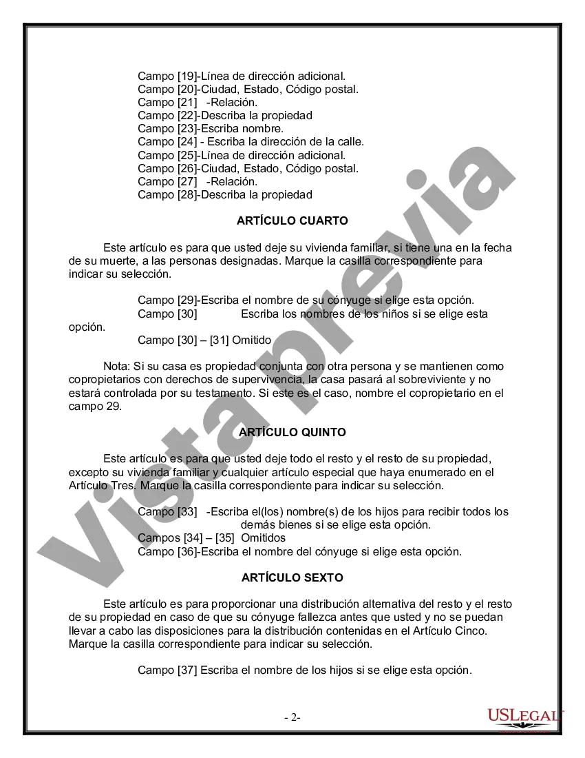 Preview Formulario de última voluntad y testamento legal para una persona casada con hijos adultos de un matrimonio anterior
