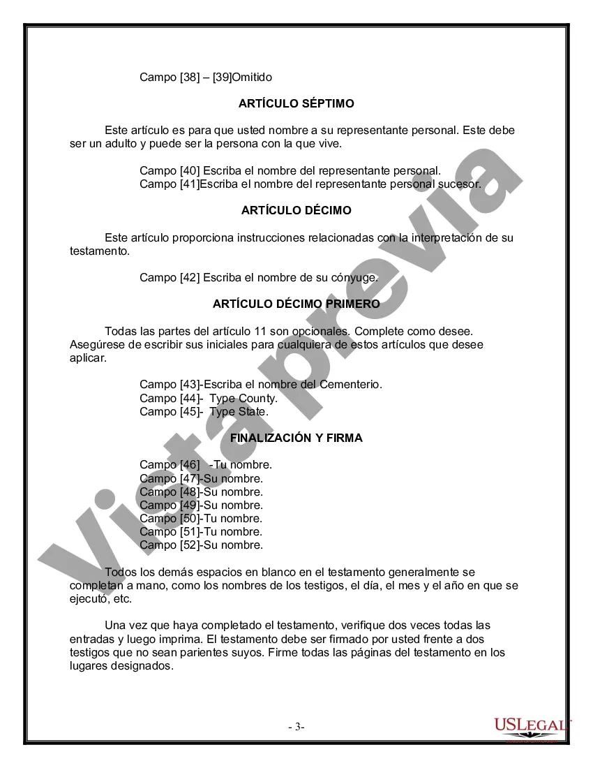 Preview Formulario de última voluntad y testamento legal para una persona casada con hijos adultos de un matrimonio anterior