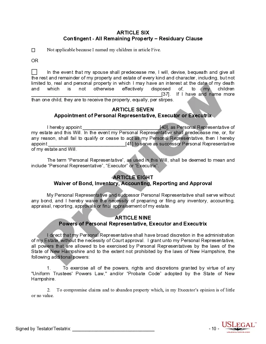 Preview Last Will and Testament for Married person with Adult Children from Prior Marriage