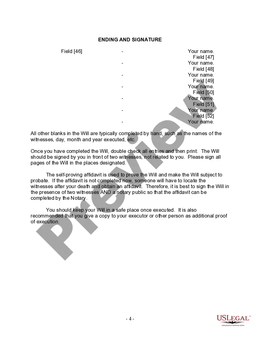 Preview Last Will and Testament for Married person with Adult Children from Prior Marriage