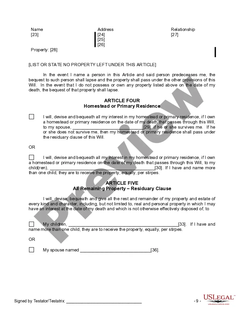Preview Last Will and Testament for Married person with Adult Children from Prior Marriage