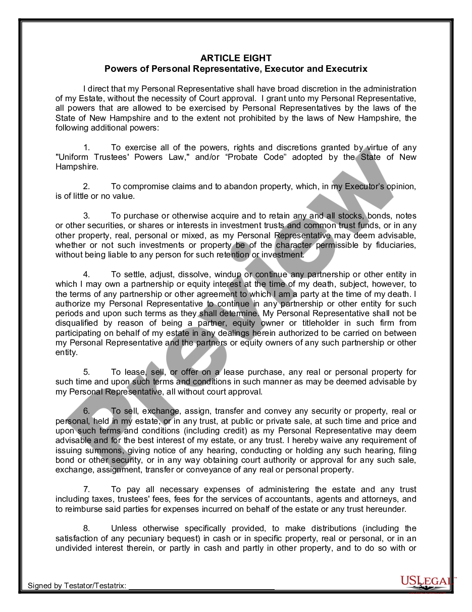 page 8 Legal Last Will and Testament Form for Divorced Person Not Remarried with No Children preview