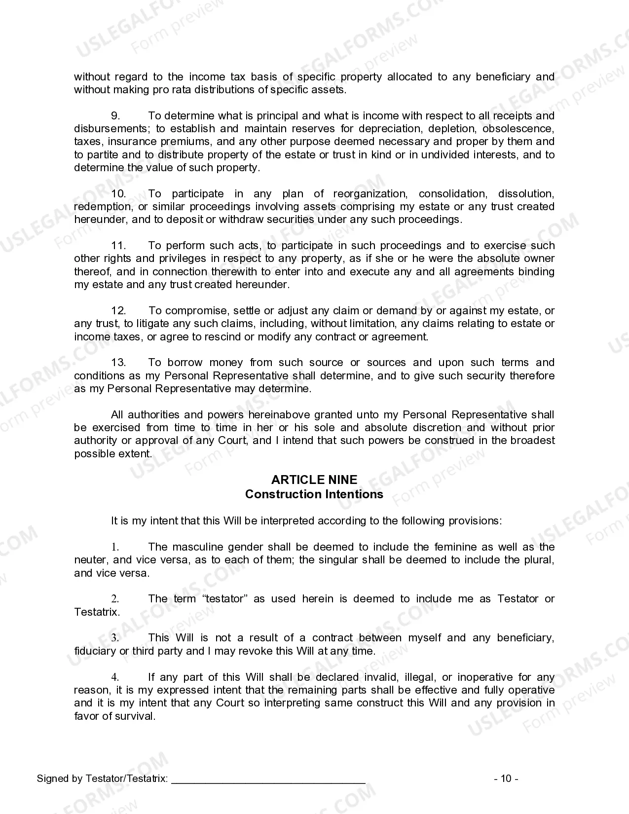 Preview Last Will and Testament for Divorced Person Not Remarried with No Children