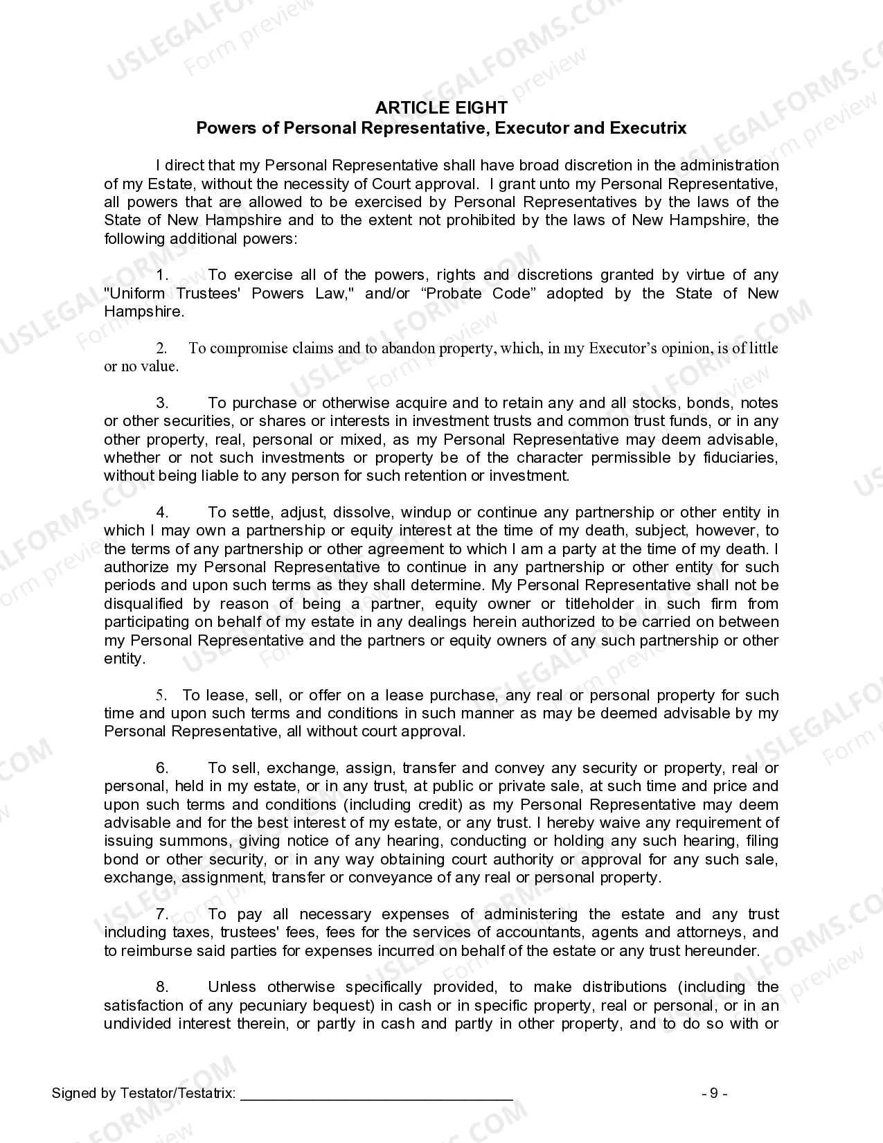 Preview Last Will and Testament for Divorced Person Not Remarried with No Children