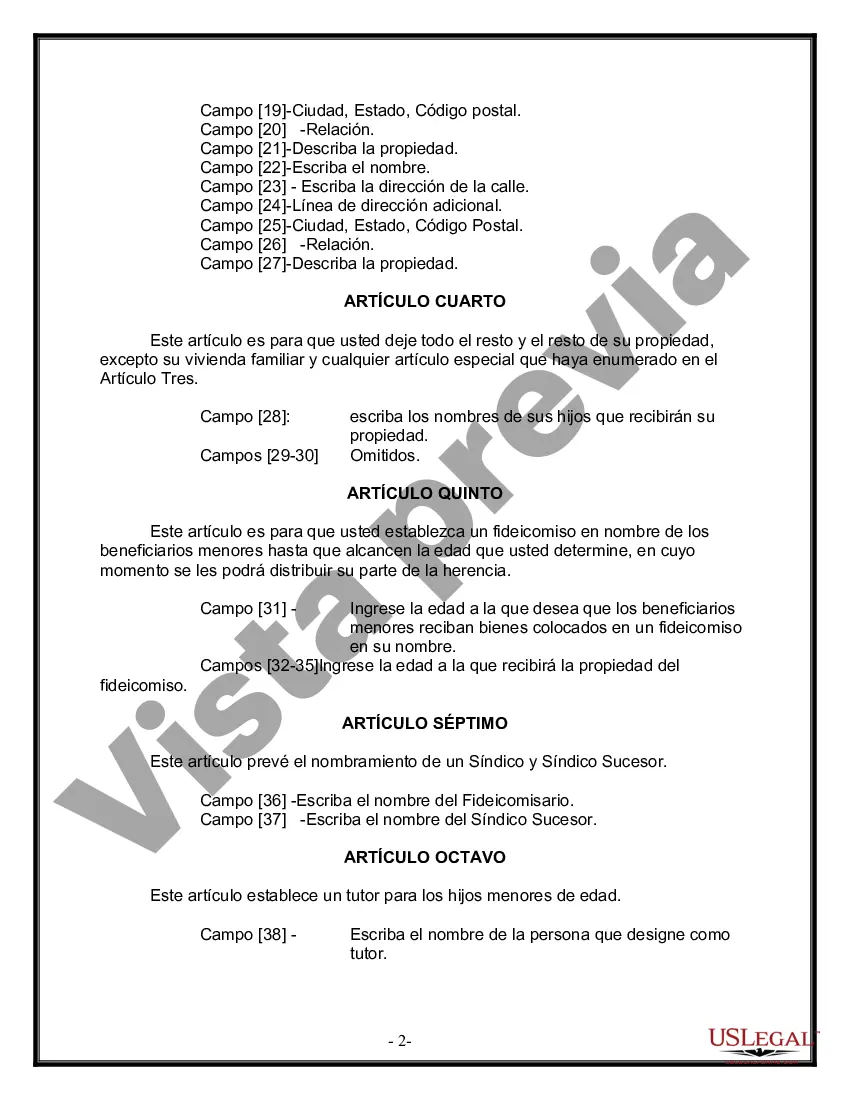 Preview Formulario de última voluntad y testamento legal para personas divorciadas que no se han vuelto a casar con hijos menores
