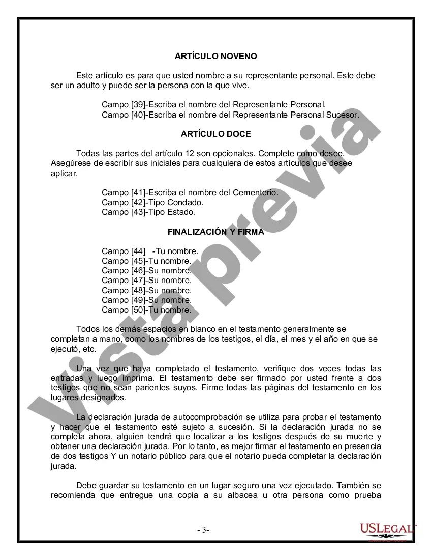 Preview Formulario de última voluntad y testamento legal para personas divorciadas que no se han vuelto a casar con hijos menores