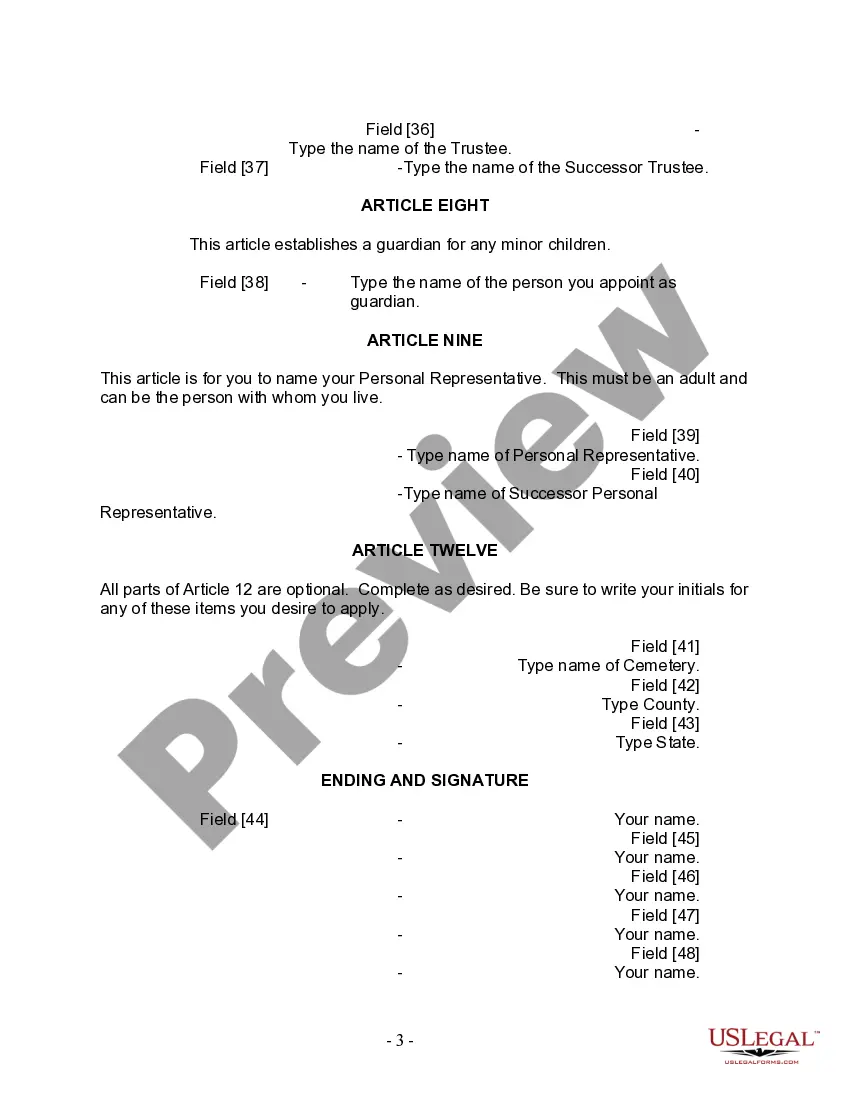 Preview Last Will and Testament for Divorced person not Remarried with Minor Children