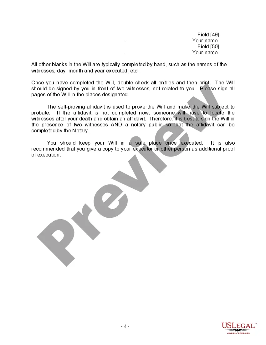 Preview Last Will and Testament for Divorced person not Remarried with Minor Children