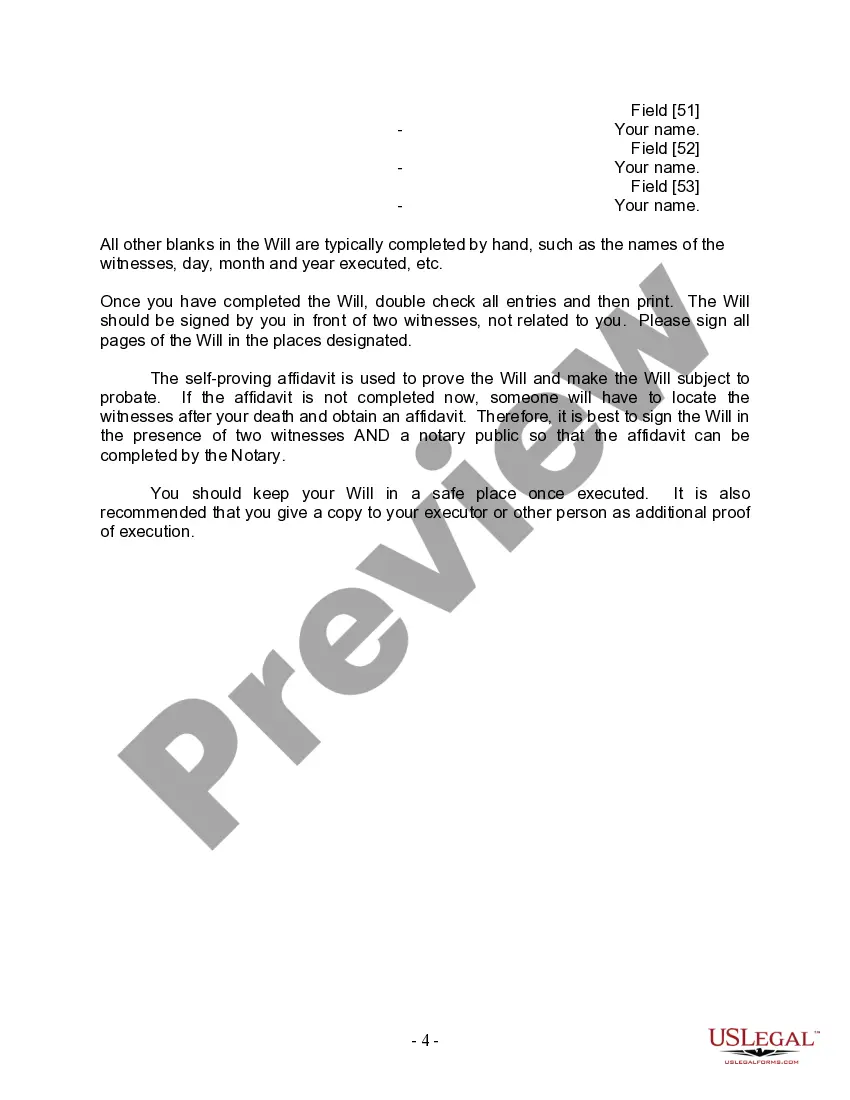 Preview Last Will and Testament for Divorced Person Not Remarried with Adult and Minor Children