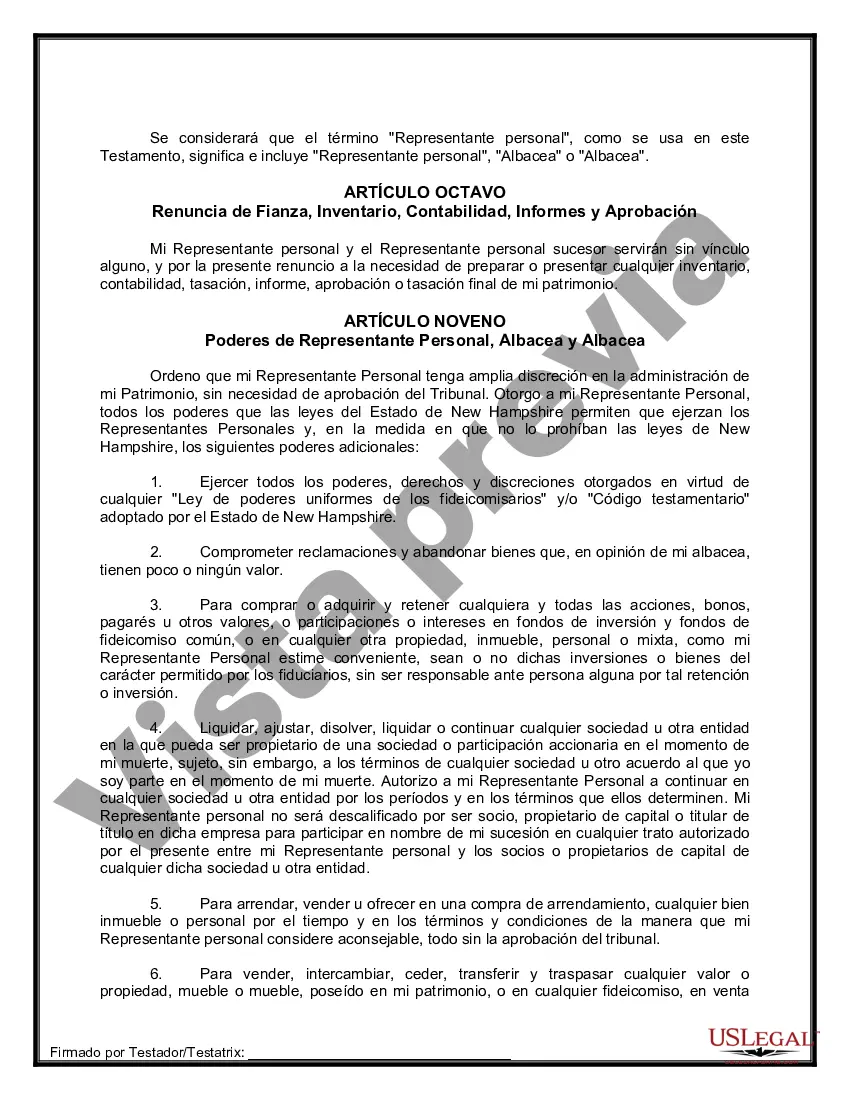 Preview Formulario Legal de Última Voluntad y Testamento para Persona Casada con Hijos Adultos