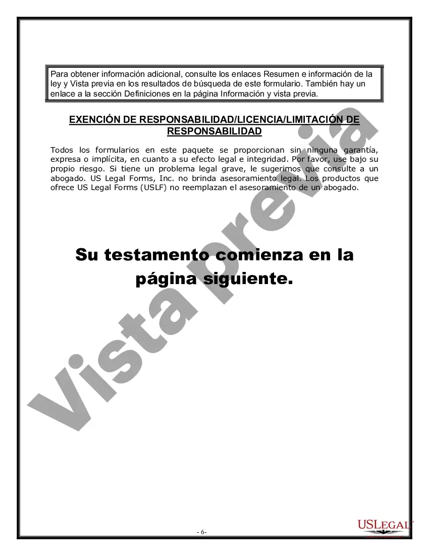 Preview Formulario Legal de Última Voluntad y Testamento para Persona Casada con Hijos Adultos