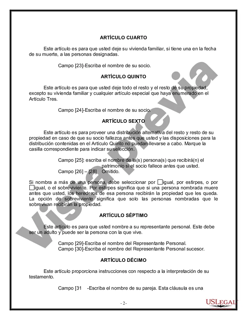 Preview Formulario de última voluntad y testamento legal para una pareja de unión civil sin hijos