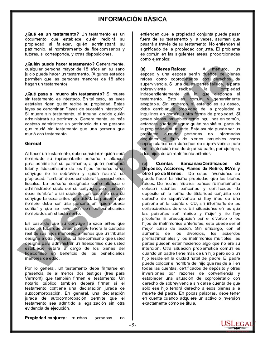 Preview Formulario de última voluntad y testamento legal para una persona casada sin hijos
