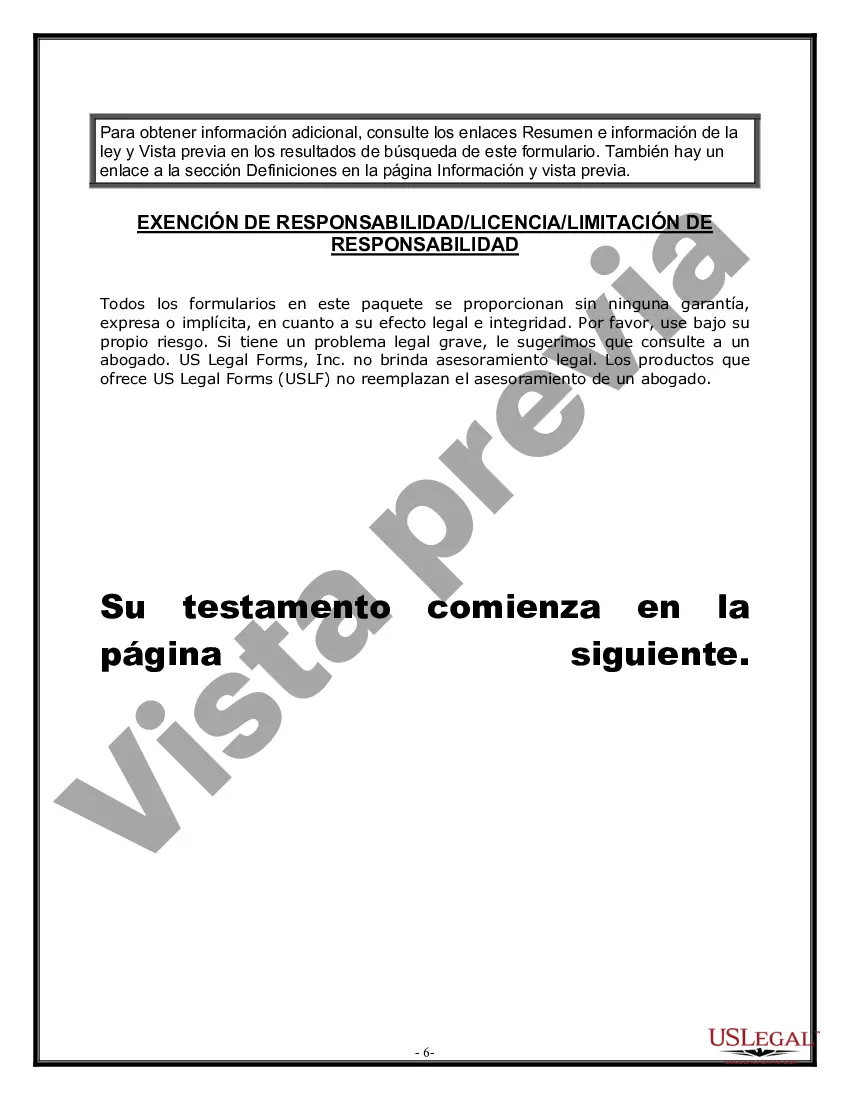Preview Formulario de última voluntad y testamento legal para una persona casada sin hijos