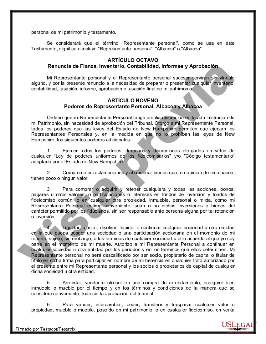 Preview Formulario de última voluntad y testamento legal para una persona casada sin hijos