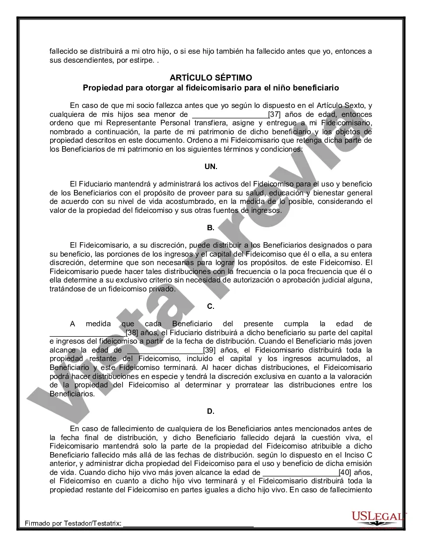 Preview Formulario Legal de Última Voluntad y Testamento para Pareja de Unión Civil con Hijos Menores