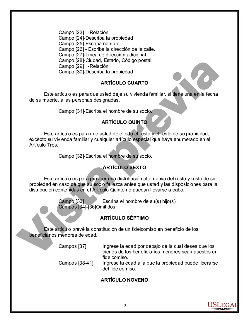 Preview Formulario Legal de Última Voluntad y Testamento para Pareja de Unión Civil con Hijos Menores