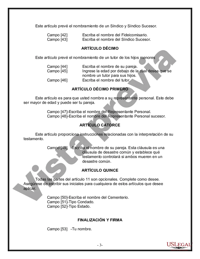Preview Formulario Legal de Última Voluntad y Testamento para Pareja de Unión Civil con Hijos Menores