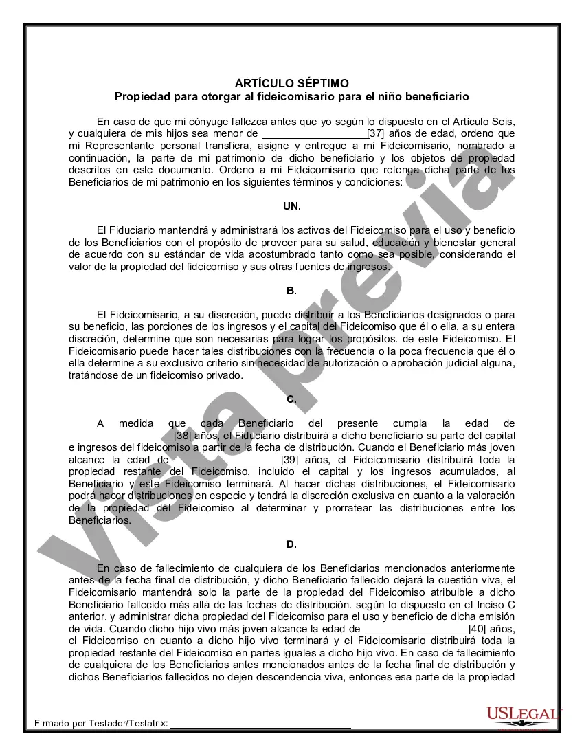 Preview Formulario de última voluntad y testamento legal para persona casada con hijos menores