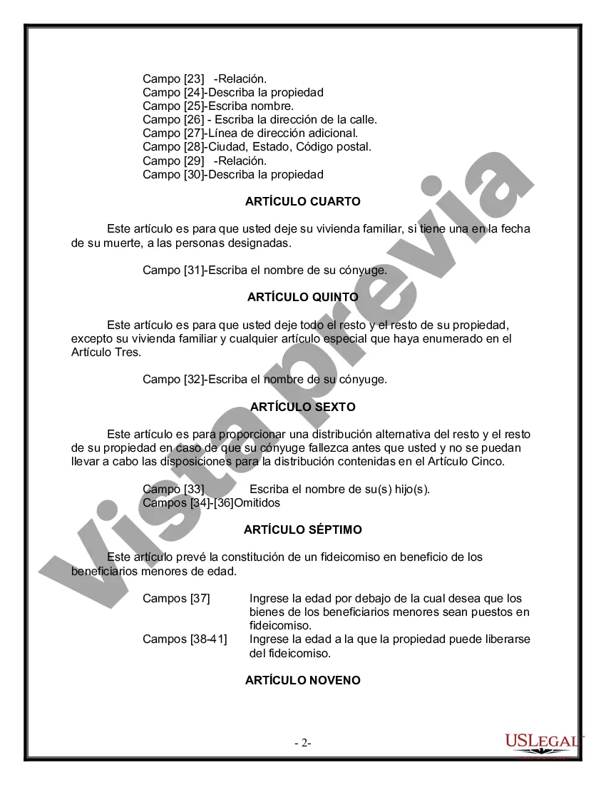 Preview Formulario de última voluntad y testamento legal para persona casada con hijos menores