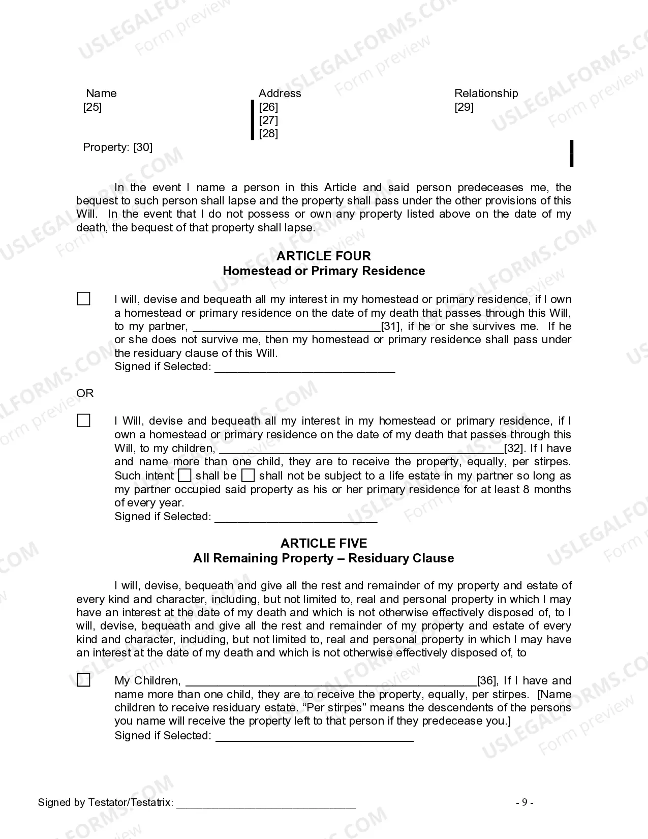 Preview Last Will and Testament for Civil Union Partner with Adult and Minor Children from Prior Marriage