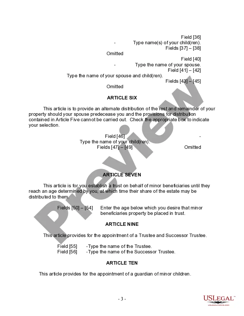 Preview Last Will and Testament for Married Person with Adult and Minor Children from Prior Marriage