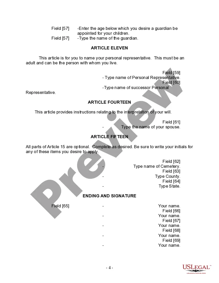Preview Last Will and Testament for Married Person with Adult and Minor Children from Prior Marriage