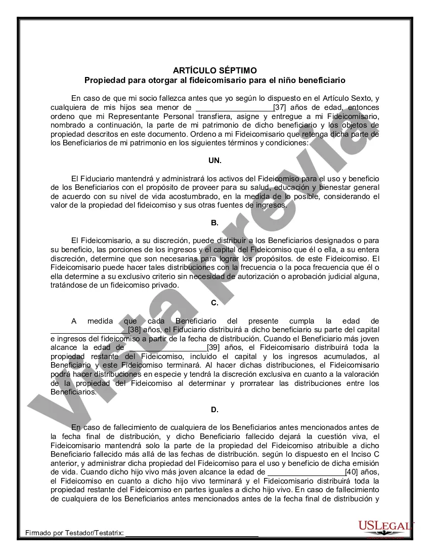 Preview Formulario Legal de Última Voluntad y Testamento para Pareja de Unión Civil con Hijos Adultos y Menores