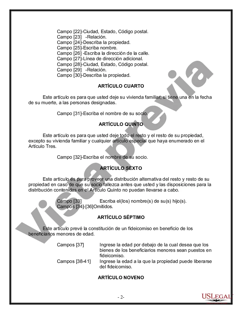 Preview Formulario Legal de Última Voluntad y Testamento para Pareja de Unión Civil con Hijos Adultos y Menores