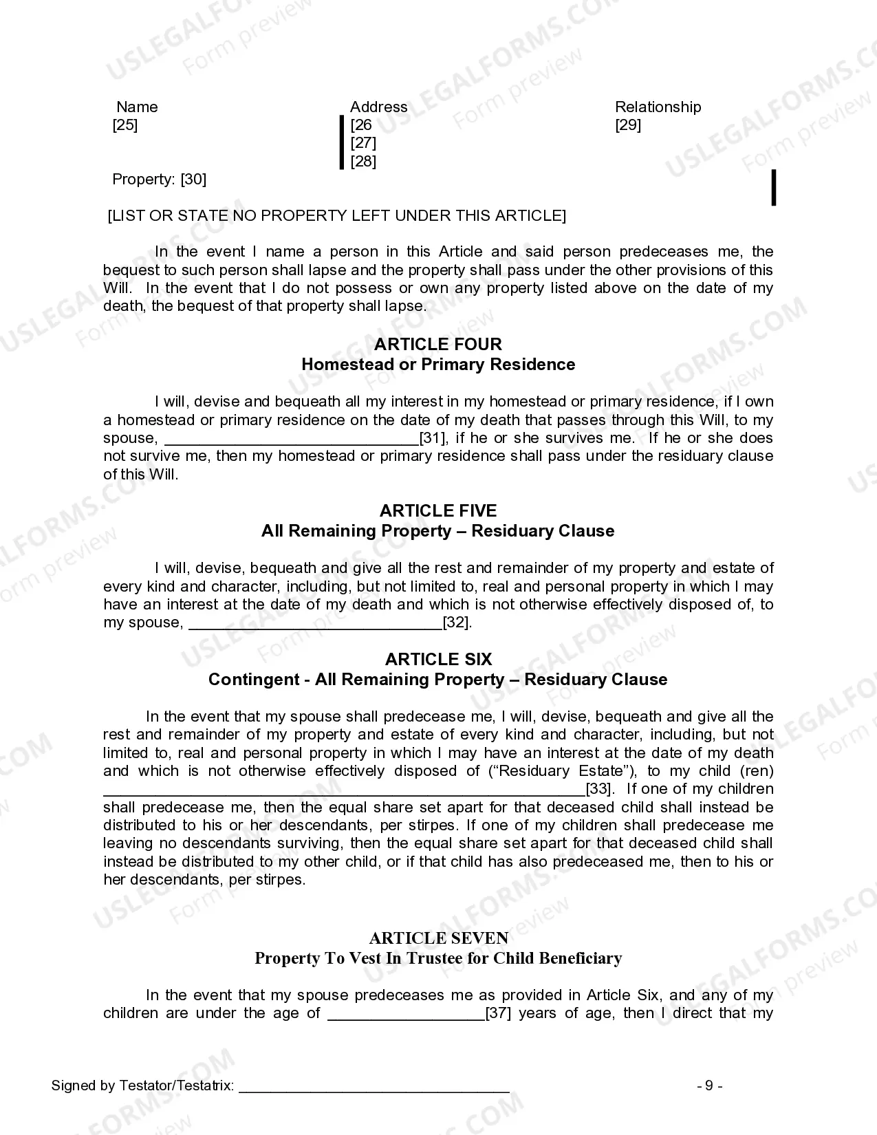 Preview Last Will and Testament for Married Person with Adult and Minor Children