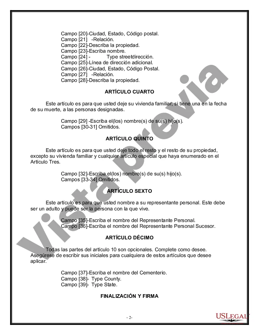Preview Formulario de testamento y última voluntad legal para viuda o viudo con hijos adultos