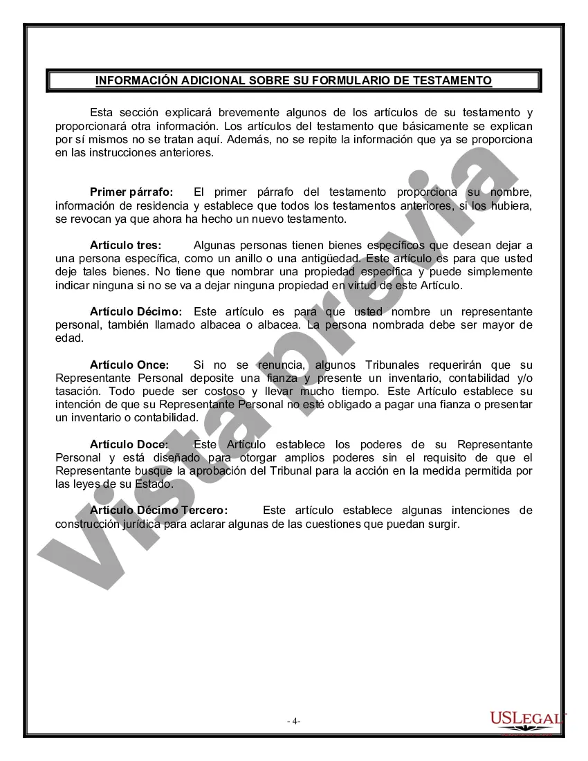 Preview Formulario Legal de Última Voluntad y Testamento para Viuda o Viudo con Hijos Menores