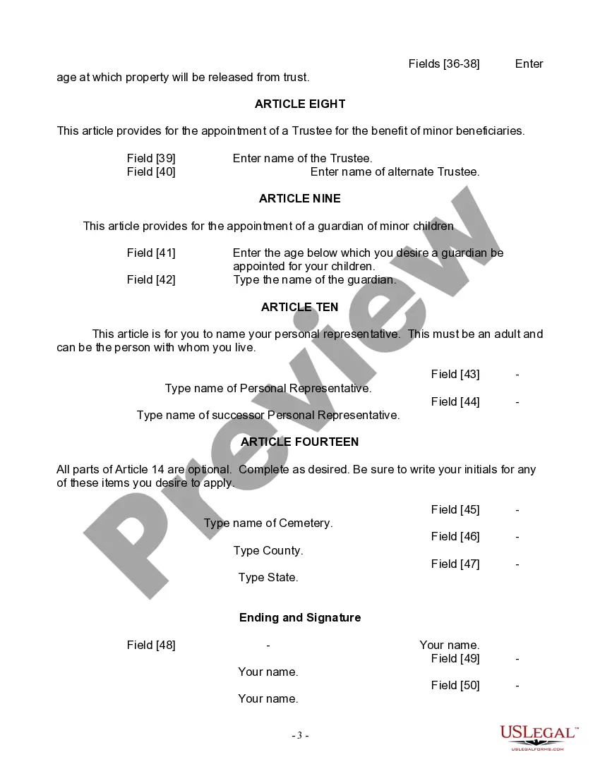 Preview Last Will and Testament for Widow or Widower with Minor Children