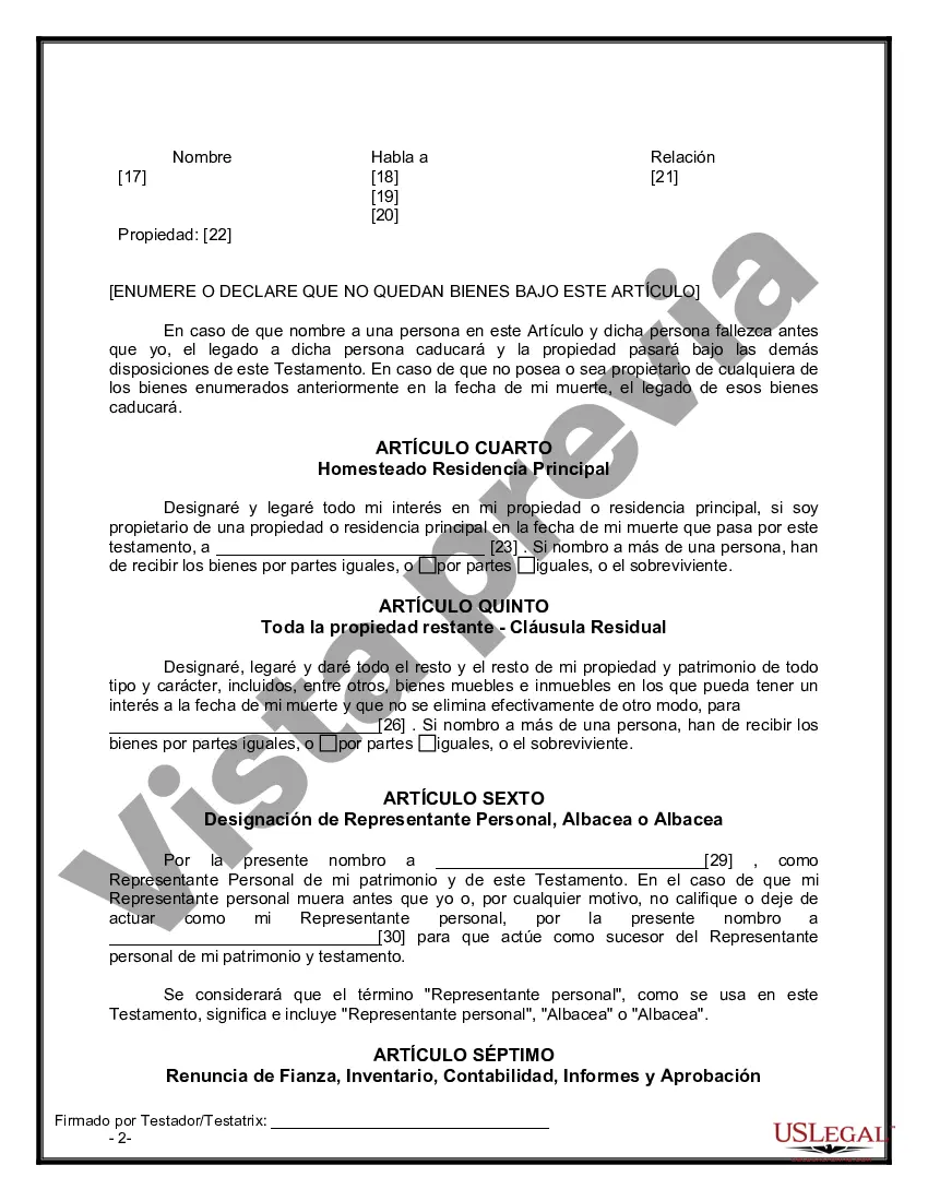 Preview Formulario de última voluntad legal para una viuda o viudo sin hijos