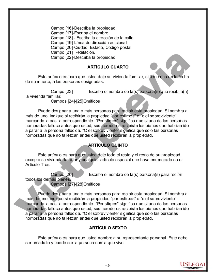 Preview Formulario de última voluntad legal para una viuda o viudo sin hijos