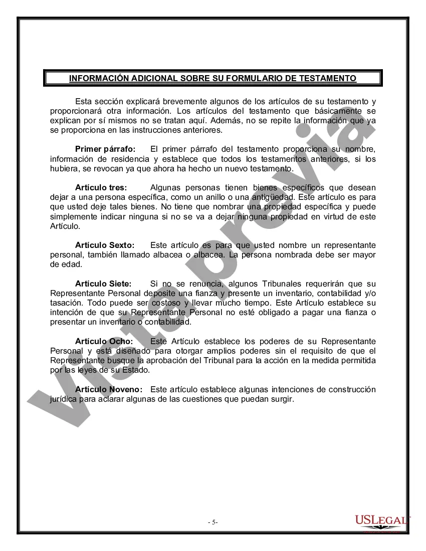 Preview Formulario de última voluntad legal para una viuda o viudo sin hijos
