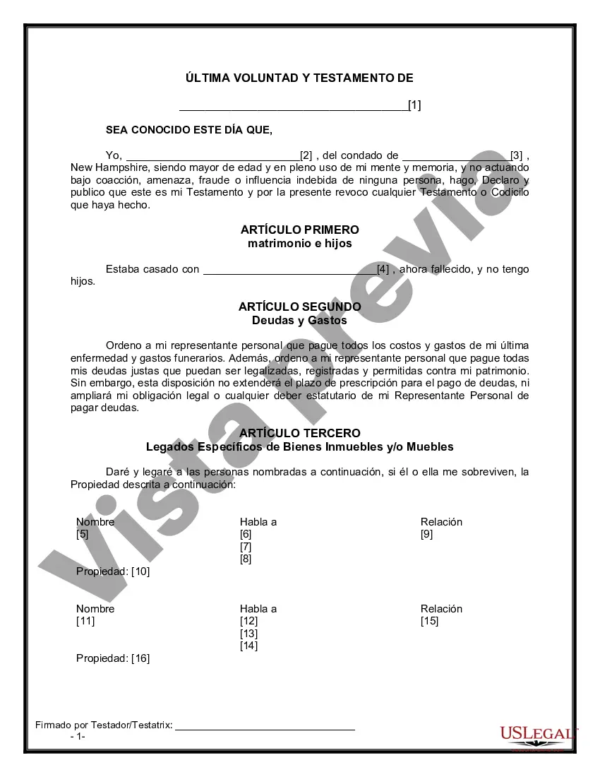 Preview Formulario de última voluntad legal para una viuda o viudo sin hijos