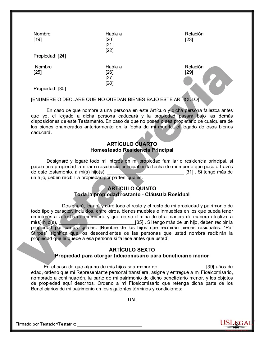 Preview Formulario Legal de Última Voluntad y Testamento para una Viuda o Viudo con Hijos Adultos y Menores