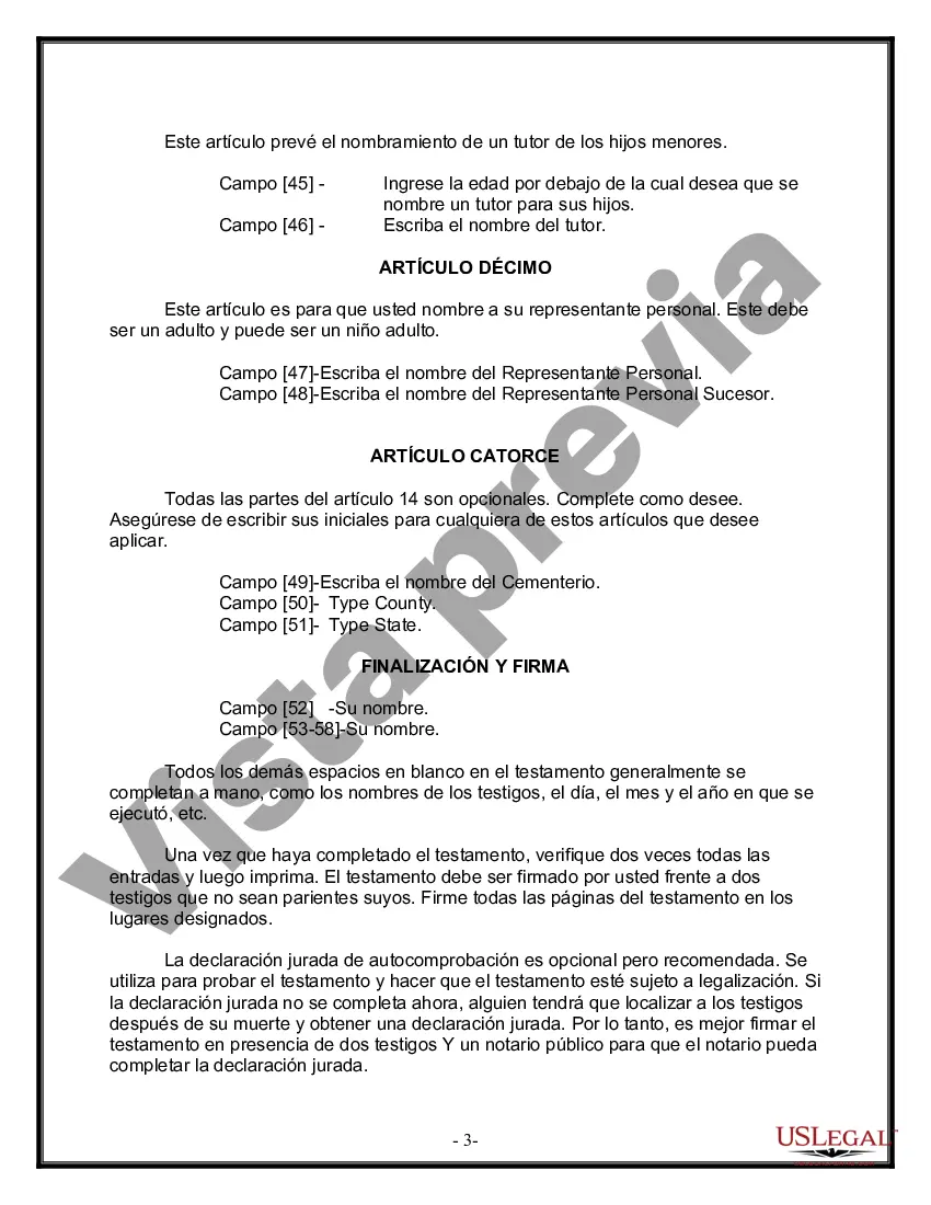 Preview Formulario Legal de Última Voluntad y Testamento para una Viuda o Viudo con Hijos Adultos y Menores