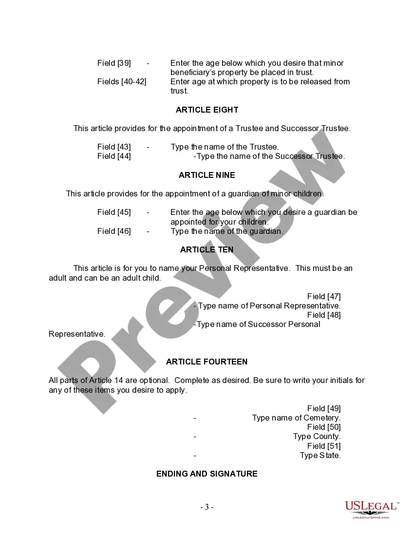 Preview Last Will and Testament for a Widow or Widower with Adult and Minor Children